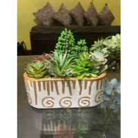 Artificial Plant & Limestone Vase Showpiece