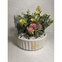 Artificial Flower & Limestone Vase Showpiece