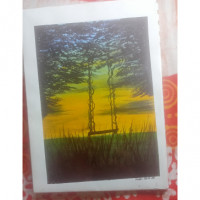 Hand-Painted Framed Landscape