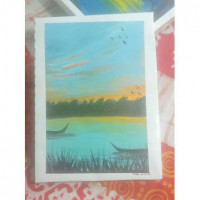 Hand-Painted Traditional River Scene Art