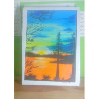 Hand-Painted Sunset Landscape Art
