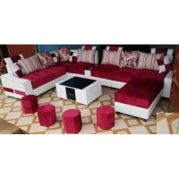 Modern U-Shape Sofa Set Red Color